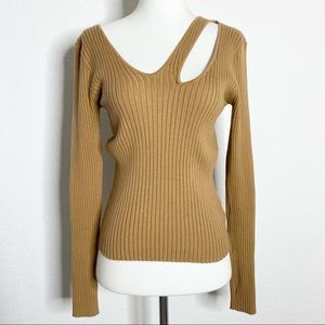 FOREVER 21 Tan Ribbed Long Sleeve Top